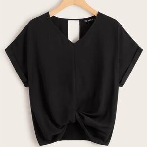 💐 Black Twist Front Blouse Women’s Size Large Short Sleeve Top
